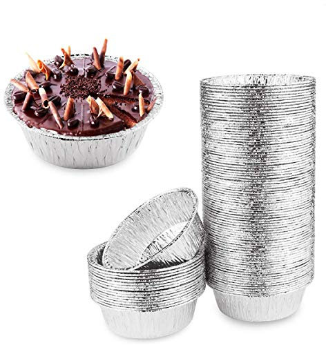 Oopsu Lot de 100 moules à tarte ronds en aluminium jetables pour la cuisson, la cuisine, le stockage ou le réchauffement
