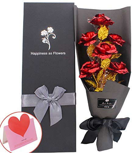 ATUIO 24k Gold Rose Artificial Forever Rose Bouquet, Gold Foil for Girlfriend on Valentine's Wedding, Gold Plated Rose Marriage
