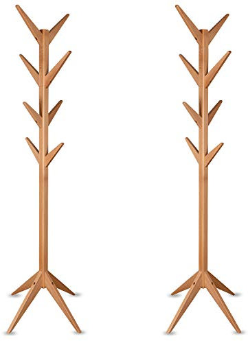 Staboos 2er Set Massiver Garderobenständer Holz - Buchenholz Baum Garderobe mit Werkzeug - Jackenständer als Äste Garderobe - Standgarderobe (Naturlackiert)