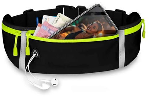 ONEFLOW Premium Handy Laufgürtel für alle Samsung Serien | Handytasche Sport Handyhalter für Joggen, Laufen - Lauftasche Atmungsaktiv mit Reflektorstreifen Gürteltasche, Schwarz