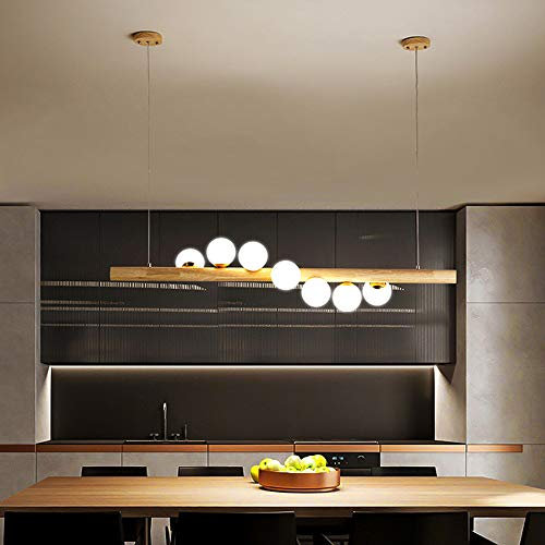 35W Hängelampe Pendelleuchte LED Holz Esszimmer Esstisch Rechteckigen Design Decke Kronleuchter Modern Wohnzimmer Schlafzimmer mit Weiß Glas Lampenschirm Höhenverstellbar, L120cm (Warmes Licht)