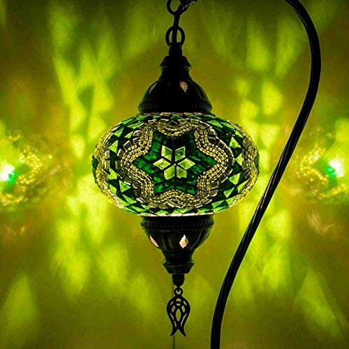 ENVA (20 Variations) Turkish Moroccan Mosaic Table Lamp Light - Handmade Mosaic Multicolored Swan Neck Bedside Desk Lamp - LED Bulb Included (3003)