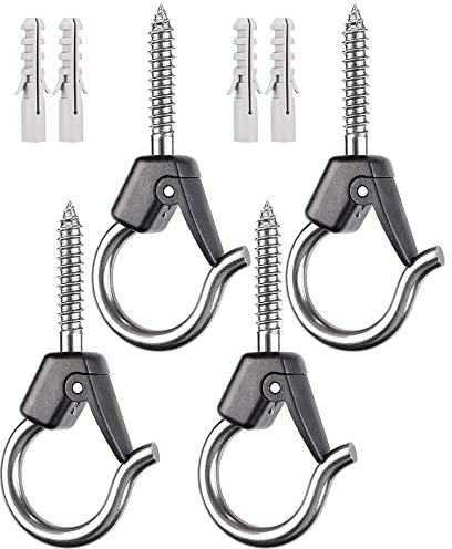 BeneLabel 4 Pezzi M6 Gancio A Vite Per Luci di Natale, Piante Da Giardino All'Aperto, Fili di Corda, Tazze Utensili Da Cucina Con Fibbia Di Sicurezza E Ancoraggio A Espansione, 8,3Cm/100 Libbre, Nero