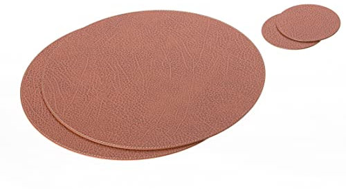 Nikalaz Rund Platzsets und Untersetzer aus Recyceltem Leder, Tisch-Sets, 2 Stück Tisch-Matten, Platzdeckchen 33 cm (Schmutziges Braun)