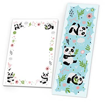 12 Lesezeichen + 12 Mini-Notizblöcke (A7-Format) Panda Mitgebsel für Kindergeburtstag Gastgeschenke für Mädchen Jungen