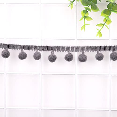 20 Yards 12mm Pompons Borte zum Basteln,Dekoband Mit Bommeln Bälle Pom Poms Fransenborte Zierband Dekoborte Nähzubehör für DIY Basteln Apparel Kleidung,Kostüme,Nähen,Dekoration,Grau