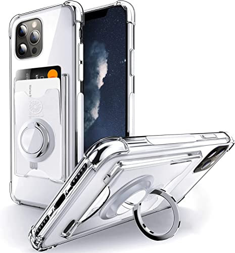SHIELDS UP Designed for iPhone 14 Pro Max Case, Wallet Minimalist Case with Ring Kickstand and Card Holder, Transparent Slim Shockproof TPU Bumper Cover for Apple iPhone 14 Pro Max 5G 6.7''- Clear