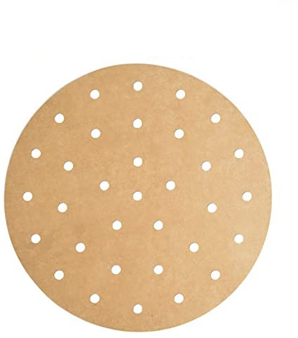 100 Pezzi 18cm Rotonda Carta Pergamena Anti-Aderente Carta Forno per Friggitrice ad Aria Foglio Perforato Carta Fumante (Marrone 18cm)