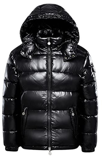 FUUBAMB00 Hiver Épaissir Doudounes pour Hommes et Femmes Court Brillant Canard Blanc Veste à Capuche Puffer Manteau,Black,M(160cm45kg)