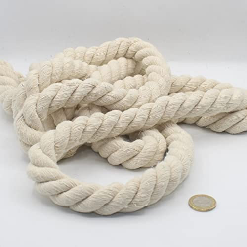 LEDUC 3 Meter Baumwollkordel rund 20 mm geflochten mit Kern aus natürlicher Baumwolle, ideal für DIY, Nähen, vielseitig einsetzbar, 20 mm weiß