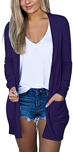 Generic Cardigan a maniche lunghe da donna Autunno Cardigan con parte anteriore aperta e tasche Casual Piumino leggero Cardigan da donna Cardigan marrone scuro, Lilla, XXL