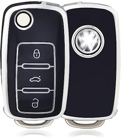 OFFCURVE Autoschlüssel Hülle Schlüsselhülle, Schlüsselschutz Schlüsselgehäuse 3 Tasten Kompatibel mit VW Volkswagen Polo Golf 4/5/6 Multivan T5 Caddy Jetta Bora Superb Passat Skoda Fabia Seat Ibiza