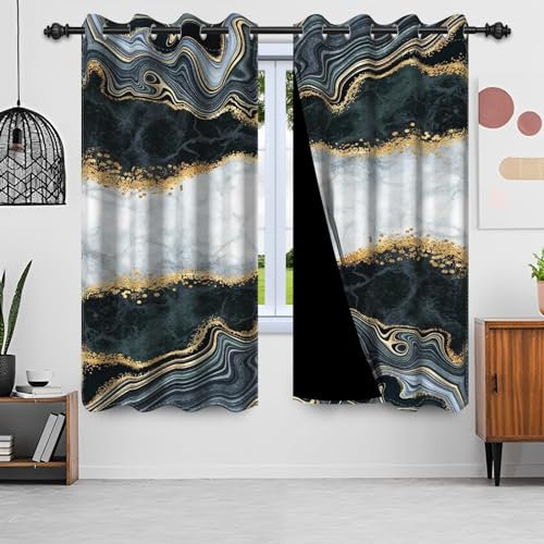 Uiiooazy Gardinen Marmoroptik, Vorhang Abstrakte Schwarz Weiß Marmoriert Blickdicht Vorhänge Polyester Gardinen mit Ösen Verdunklungsvorhänge für Wohnzimmer Schlazimmer Fenster, 2er Set, 140x245cm