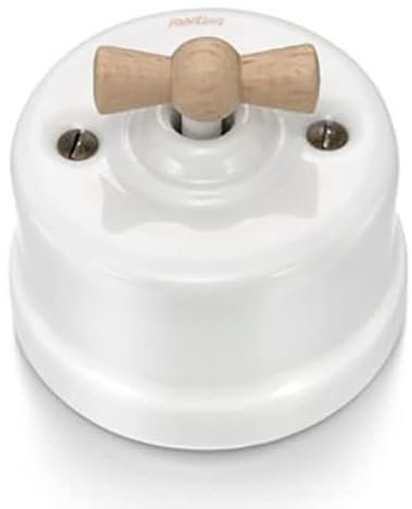 FONTINI - Va et Vient avec passe câbles Porcelaine blanche Manette Hêtre naturel GARBY
