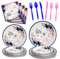 Nkaiso Floraux Gender Reveal Vaisselle, 144Pcs Baby Shower Assiette Kit Bébé Girl Or Boy Révélation Party Decoration, Fête Assiettes Carton Gobelet Serviettes - 24 invités