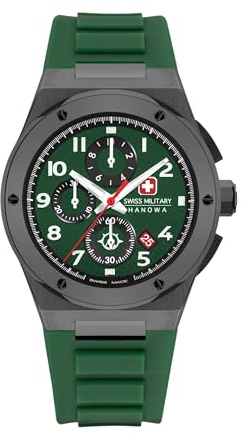 Swiss Military Hanowa Sonoran Chrono Uhr für Herren in der Farbe Grün mit Armband aus Silikon, Wasserdichtigkeit: 10 bar, Gehäusedurchmesser: 43 mm, SMWGO2102040