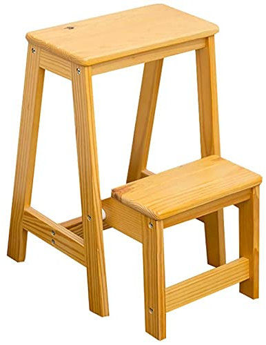 Household Goods 2 Stufen klappbare Trittleiter, Holzleiter, Treppen-Tritthocker für den Innenbereich, Holz-Küchen-Trittstuhl, maximale Belastung 150 kg/Holzfarbe