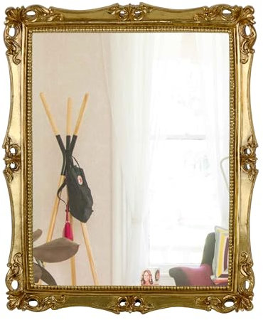 Funerom Dekorativer Vintage-Spiegel, zur Wandmontage oder auf dem Tisch, Make-up-Spiegel, quadratisch, 41,9 x 34,3 cm, Antikgold