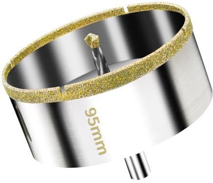 Meccion Scie Cloche Diamantée avec Mèche Pilote, Foret Trépan Diamant pour Carrelage, Porcelaine, Verre, Marbre et Céramique (95mm)