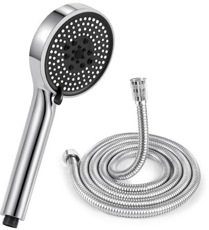 Netinpeater Alcachofa de la ducha con manguera 2M, Alcachofa ducha grande (120 mm de diámetro), alta presion con 5 tipos de modos(Con manguera de 2M)
