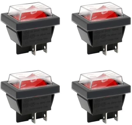 Heschen Ein-Aus-Kippschalter, DPDT, 4 Pole, 16 A, 250 V (AC), rot leuchtend, mit wasserfester Abdeckung (4)