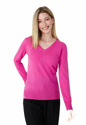 Style & Republic Maglione da donna con scollo a V, elegante in 100% cashmere – Il tuo morbido maglione di alta qualità per momenti eleganti in autunno e inverno, fucsia, S