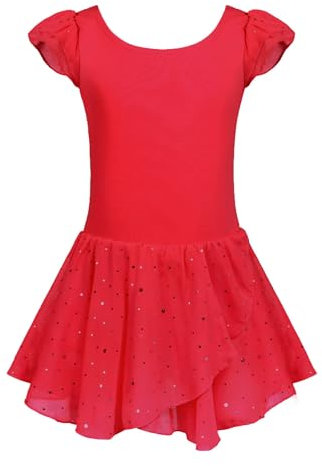 trudge Ballettkleidung Ballettkleid Mädchen Kurzarm Balletttrikot Ballettanzug Tanzkleid Tanzbody Kinder Baumwolle mit Rock Tütü Rot 130