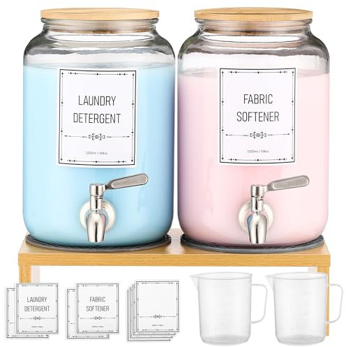 Glass Laundry Detergent Dispenser, Laundry Liquid Dispenser With Stainless-Steel Tap, 0.9 Gallon Liquid Fabric Softener Dispenser. Glass Jars Laundry Containers for Laundry Room Organization & Storage
