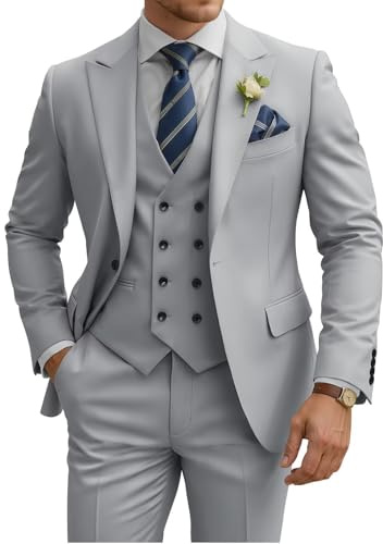 TIJOFA Mens Suit 3 Piece Slim Fit Suits for Men Double Breasted Suit Wedding Prom Suits Formal Business Dinner Tuxedo
