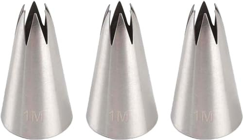 3Pcs Silver Piping Tip for Cake Decorating Supplies, Icing Piping Tip Nozzle, Cake Decorating Tips for Baking Supplies, Fit for Box Cake Cupcake Sugarcraft Decorating Bakeware (1M)