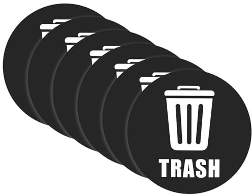 PATIKIL Trash Can Stickers Signs, 12 Pack 5 Inch Recycle Trash Sticker Bin Labels Self-Adhesive Garbage Sign Decals for Home Office Kitchen, White on Black