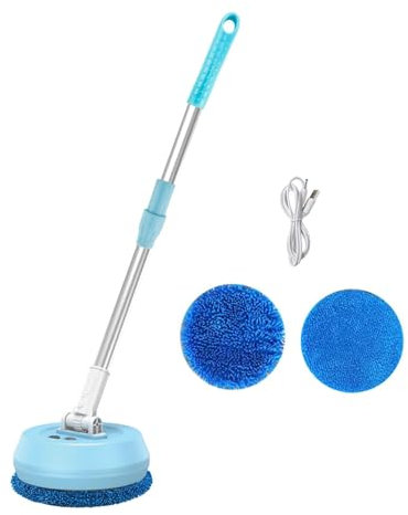LOVIVER Cordless Electric Mop Scrubber Rechargeable Wet Dry Cleaner Duster Floor Cleaner Polisher for Ceilings Window Walls Bathroom, blue