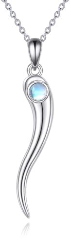 AINFQY Italienisch Horn Anhänger Kette für Damen 925 Sterling Silber Glücklich Charme Schutzamulett Mondstein Halskette Schmuck Geschenk