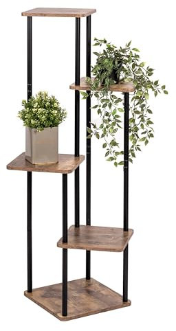 eluno Soporte para plantas, estante para flores, soporte decorativo para flores con 5 estantes, escalera multifuncional para flores, combinación moderna de materiales de madera MDF certificada FSC y