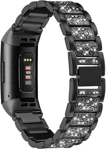 Damen-Armband, kompatibel mit Fitbit Charge 6, Kristall, Glitzer, Diamant, Metall, Edelstahl, Ersatz-Armband für Fitbit Charge 6 Activity/Charge 5