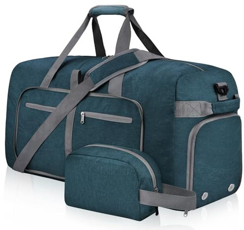 Felipe Varela Reisetasche mit Schuhfach und verstellbarem Riemen, faltbare Reisetasche für Männer und Frauen, wasserdichte Seesäcke, E Grün, 150L, Zusammenklappbar mit Schuhfach