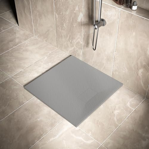 SIRHONA - Plato de ducha (80 x 80 cm, antideslizante, cuadrado, gris, material de resina SMC, con sifón