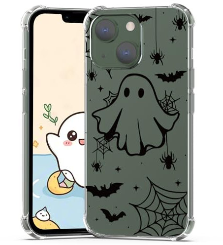 YEPO Halloween Case for iPhone 13 Mini Clear Ghost Women Designs, Halloween Phone Cover Girls Slim Shockproof Bumper Spider Web Protective Phone Case for iPhone 13 Mini Kids