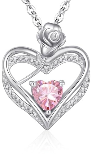 Regalo Collana Argento 925 Donna, Cuore Rose Ciondolo Collane, Regali per Lei, Compleanno San Valentino Regalo Di Natale Festa Della Mamma