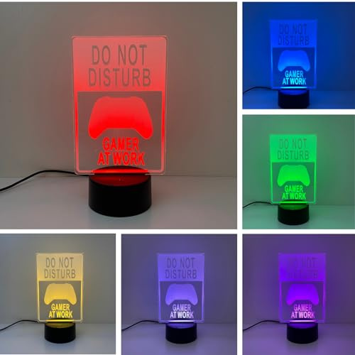 Wolobox | Lampara LED GAMER AT WORK | Decoración Ambientes | Lampara de Mesa de Noche |Luz Nocturna de Colores | Iluminación Niños y Adultos |USB | LUZ Fija o Carrusel | Cable - Pilas |