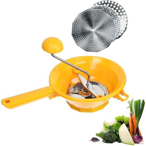 Paluplus Passatutto Manuale in Plastica di colore Giallo, Diametro 24cm, 3 Dischi in dotazione, passaverdure per schiacciare patate, verdure, legumi, salse, pomodori, Made in Italy -390C-0,72