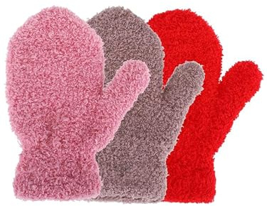 Geyoga 3 Paires Gants Enfant Tricot moufle Extensible Hiver pour Bébé Garçon Fille