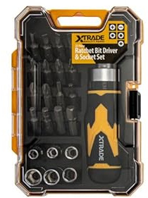 XTrade X0900076 23 Piece Ratchet Bit Driver & Socket Set S2 Steel Comfortable Ratcheting Driver Handle in A Durable Storage Case