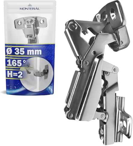 Cerniera per Ante Cucina con Angolo di Apertura 165° | Dotata di Sistema Slide-On - Montaggio Cerniera per Mobili H=2 Ø 35 mm - Garanzia di 10 Anni - MONTERAL
