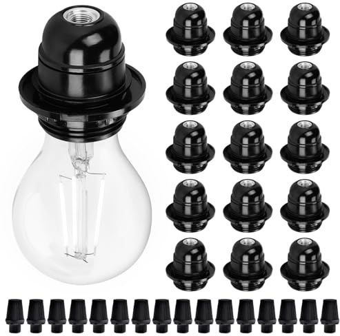 Lot de 16 douilles E27 noires : 250 V 4 A en plastique E27, douille de lampe vintage à filetage extérieur, remplacement pour lampe de table, lampadaire, plafonnier