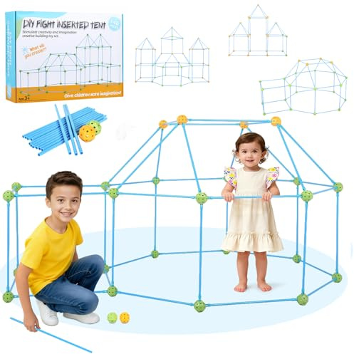 140-Teiliges Konstruktionsspielzeug, DIY Höhle Kinder Konstruktionsspielzeug, Fort Bausatz Kinders, STEM-Bauspielzeug, Spielzelt für Jungen und Mädchen im Alter von 4 5 6 7 8 9 10 Jahre Kinder