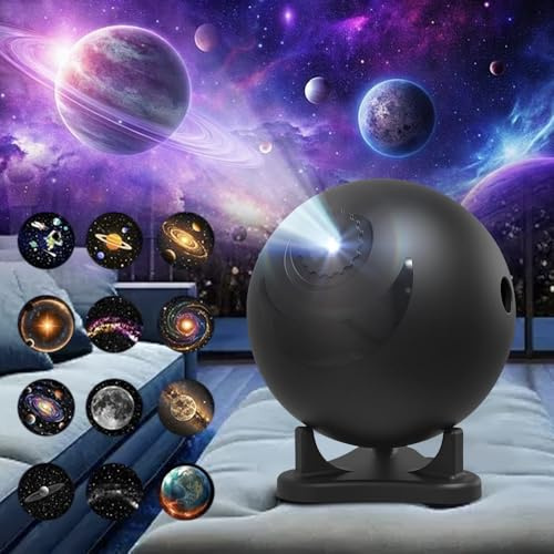 RNPKZ Stjärnhimmelsprojektor, Planetariumprojektorlampa, LED-stjärnhimmelsprojektor med 12 bildskivor, Planetarium Galaxy-projektor, Galaxy-projektorlampa för sovrum, vardagsrum (Svart)