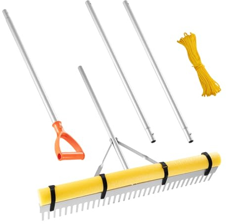 VEVOR Rastrello da Giardino Testa Larga 914 mm Manico da 2590 mm Grande e Robusto Strumento per Rastrello da Giardino in Alluminio, Livella per Asfalto per Allentare Il Terreno, Giardino