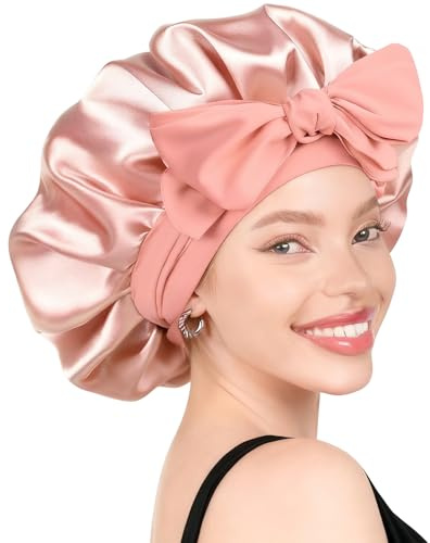 Uryxery Bonnet Soie Cheveux Nuit 42 cm Avec Lien Ajustable 58 cm, Bonnet De Nuit En Soie Pour Cheveux Longs Ou Bouclés, Coupe Large Et Tenue Stable