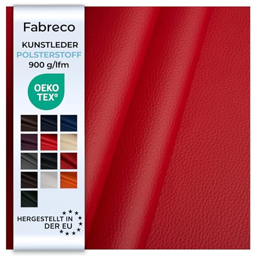 Fabreco - KUNSTLEDER Meterware (3 M x 140 cm) – Lederimitat in Lederoptik - Bezugsstoff Meterware für Möbelstoffe - Stoffe für Stühle Beziehen - Polsterstoff, Polsterbezug & Möbelstoff (Rot)
